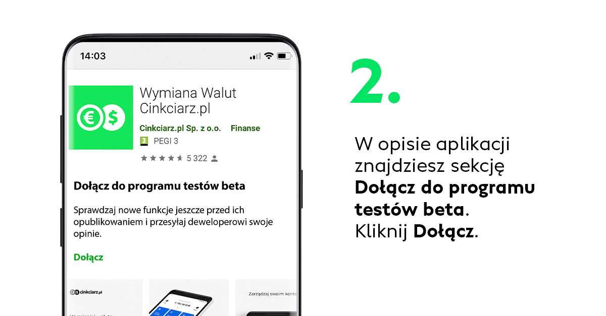 Beta testy nowej aplikacji Cinkciarz.pl krok 2