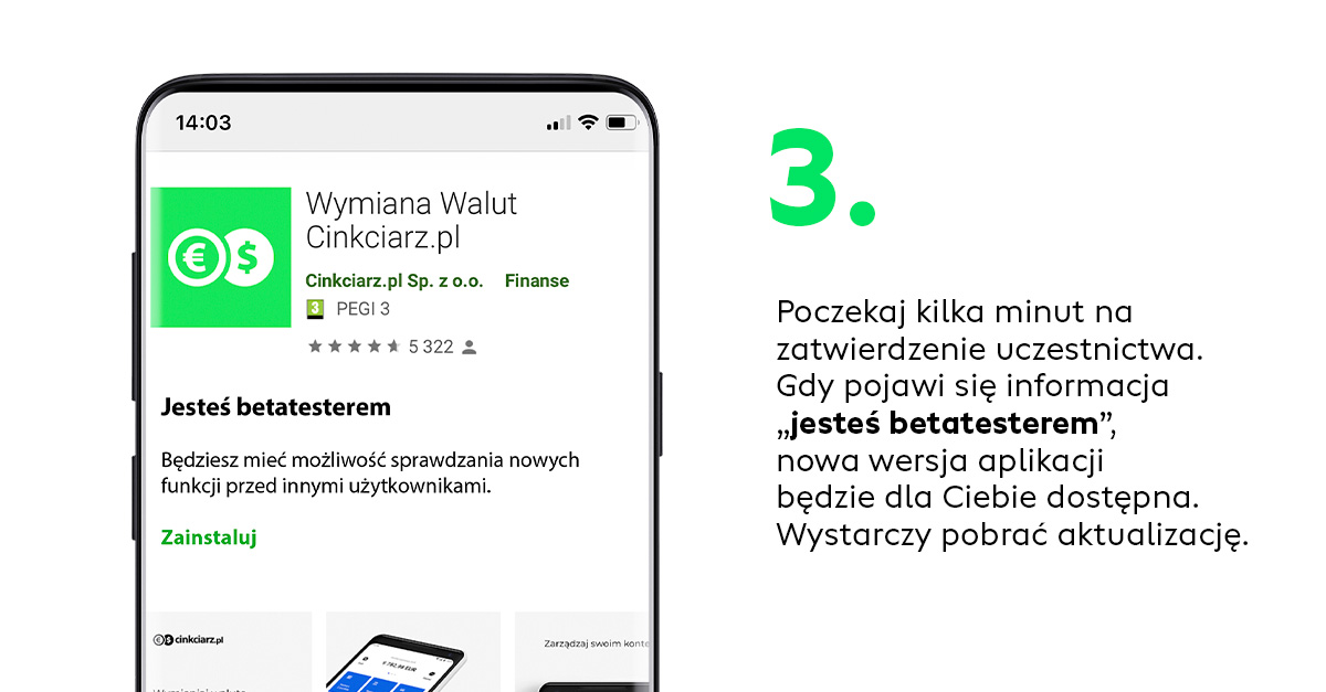 Beta testy nowej aplikacji Cinkciarz.pl krok 3